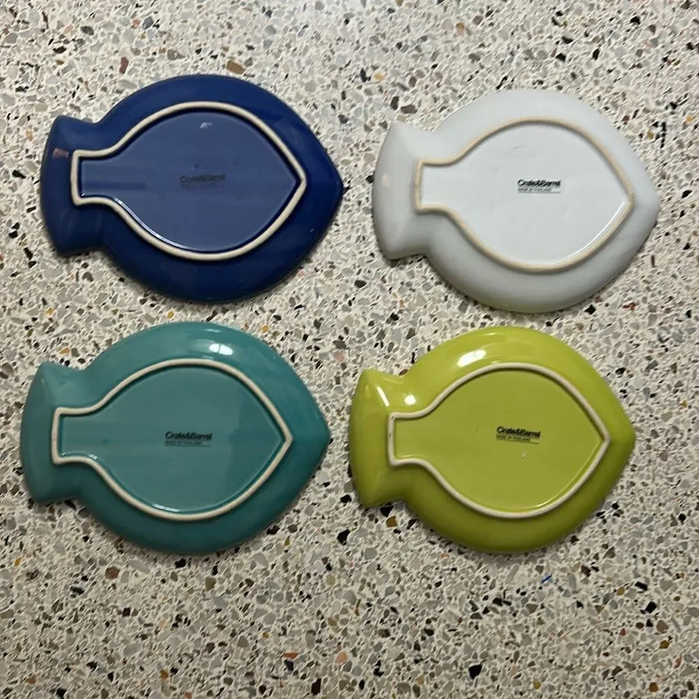 Crate & Barrel ceramic fish cocktail plates blue green white turquoise - Picture 2 of 4